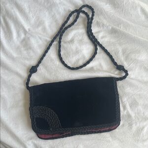 Vintage Black Velvet Evening Bag Made in Italy for Sears 50s/60s Braided Trim